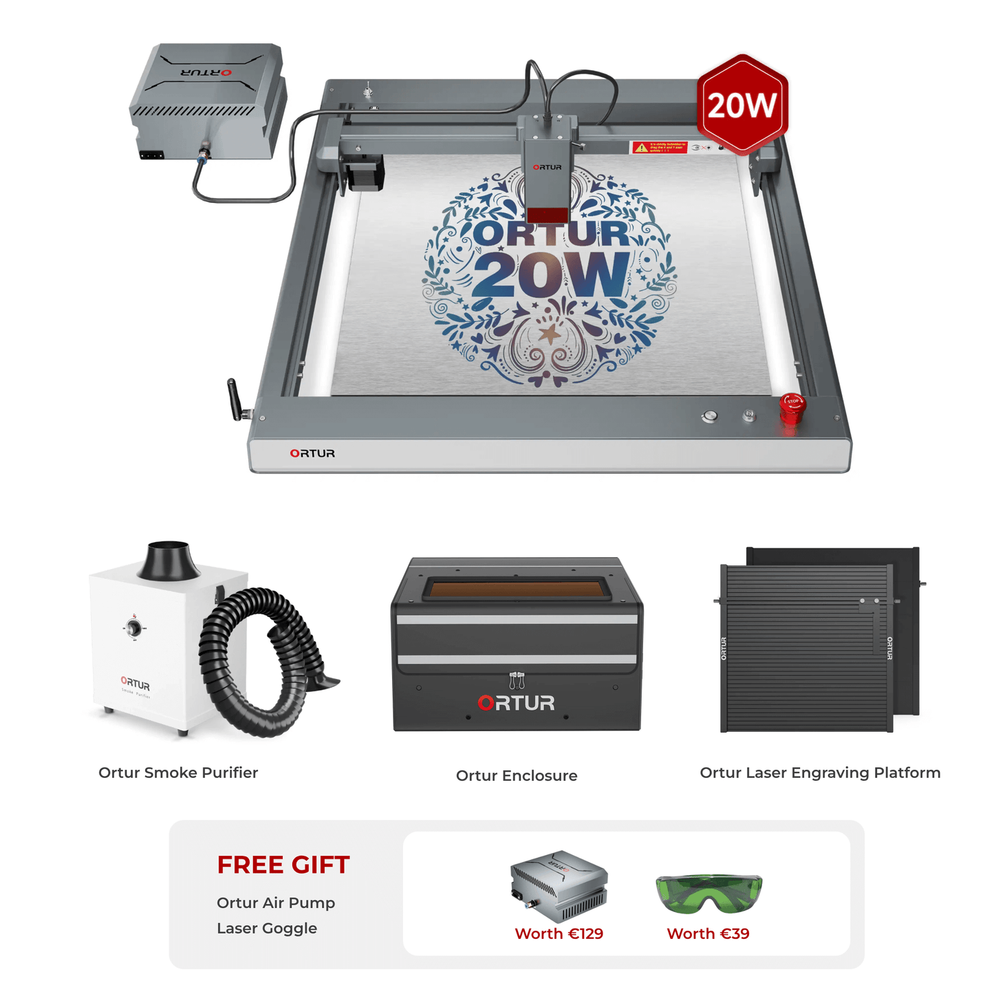Ortur Laser Master 3 (LM3) Laser Engraving & Cutting Machine 20W (with Free Air Pump) OLM3 CleanAir Bundle