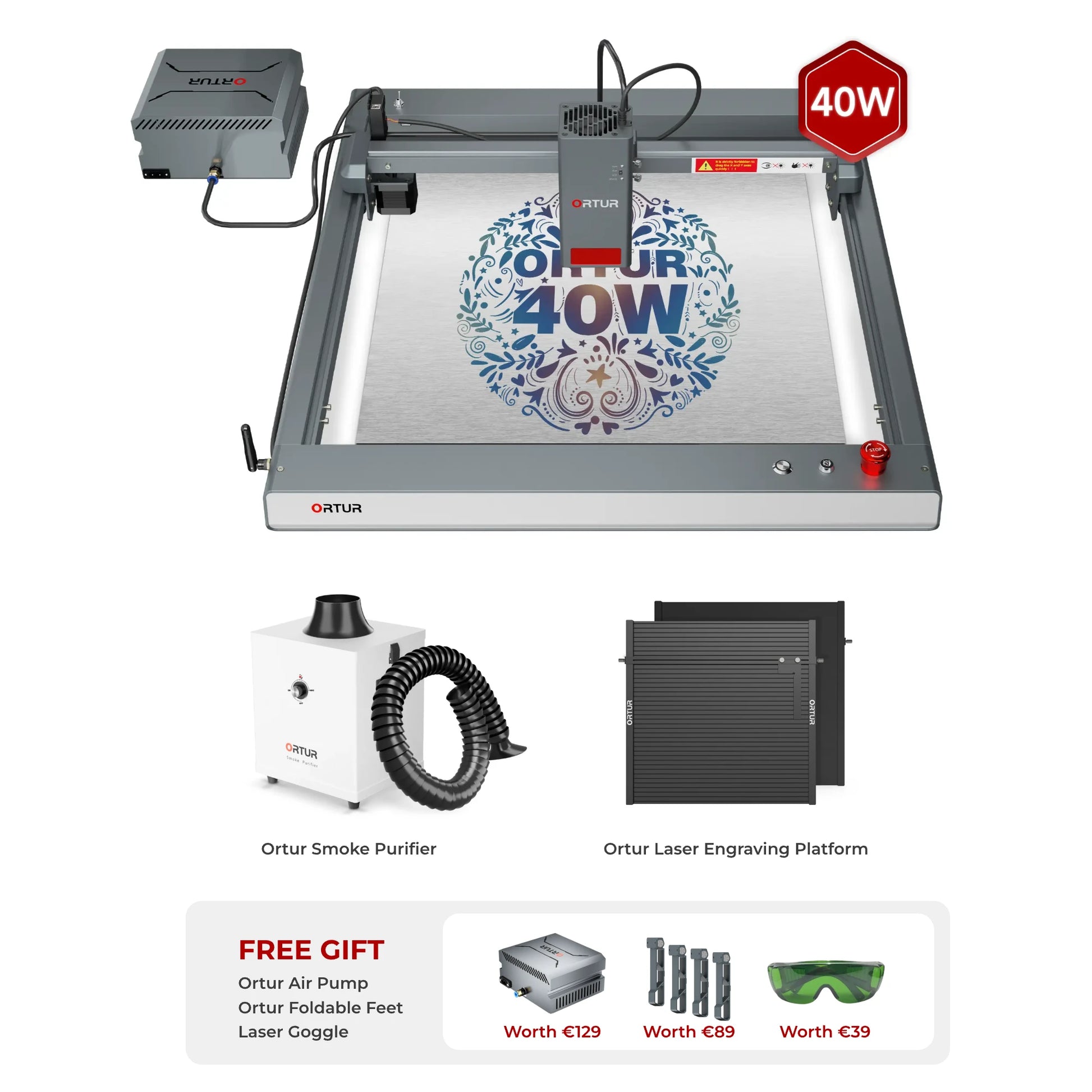 Ortur Laser Master 3 (LM3) Laser Engraving & Cutting Machine 40W (with Free Air Pump & FFT1.0) OLM3 CleanAir Bundle